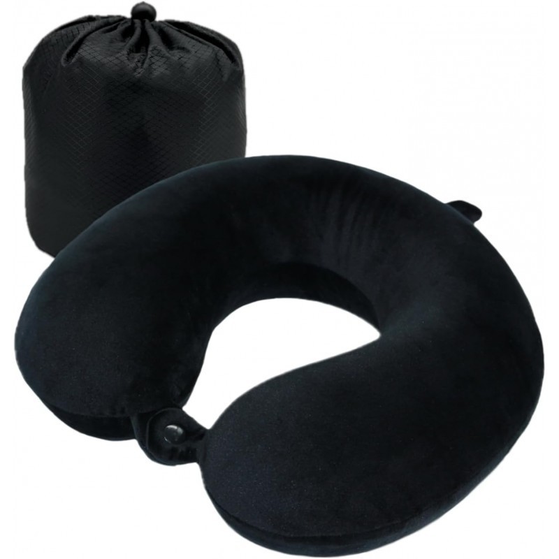 Ceļojuma spilvens ar atmiņas materiālu un melnu pārvalku - kakla spilvens ar atmiņas putām