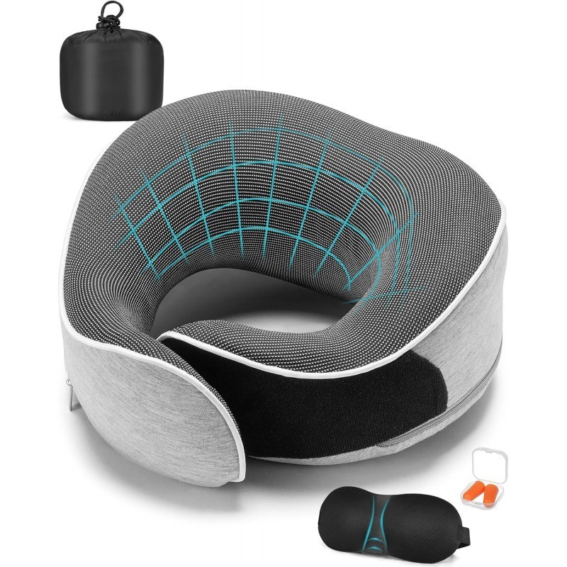 Ergonomisks ceļojumu kakla spilvens ar atmiņu aizpildošu Grey krāsu